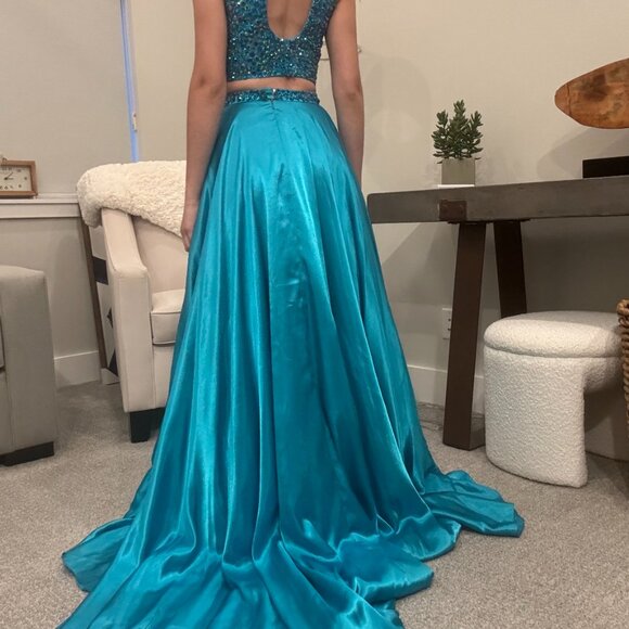 Teal Two-Piece Rhinestone Sherri Hill Prom Dress - Picture 2 of 6